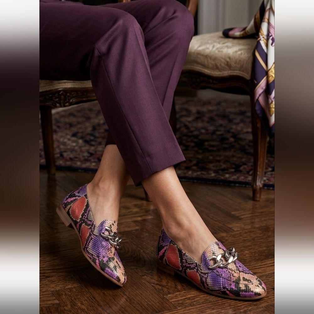 Donald J. Pliner Genuine Leather Purple Pink Loafer Snakeskin Pattern 6.5 Us